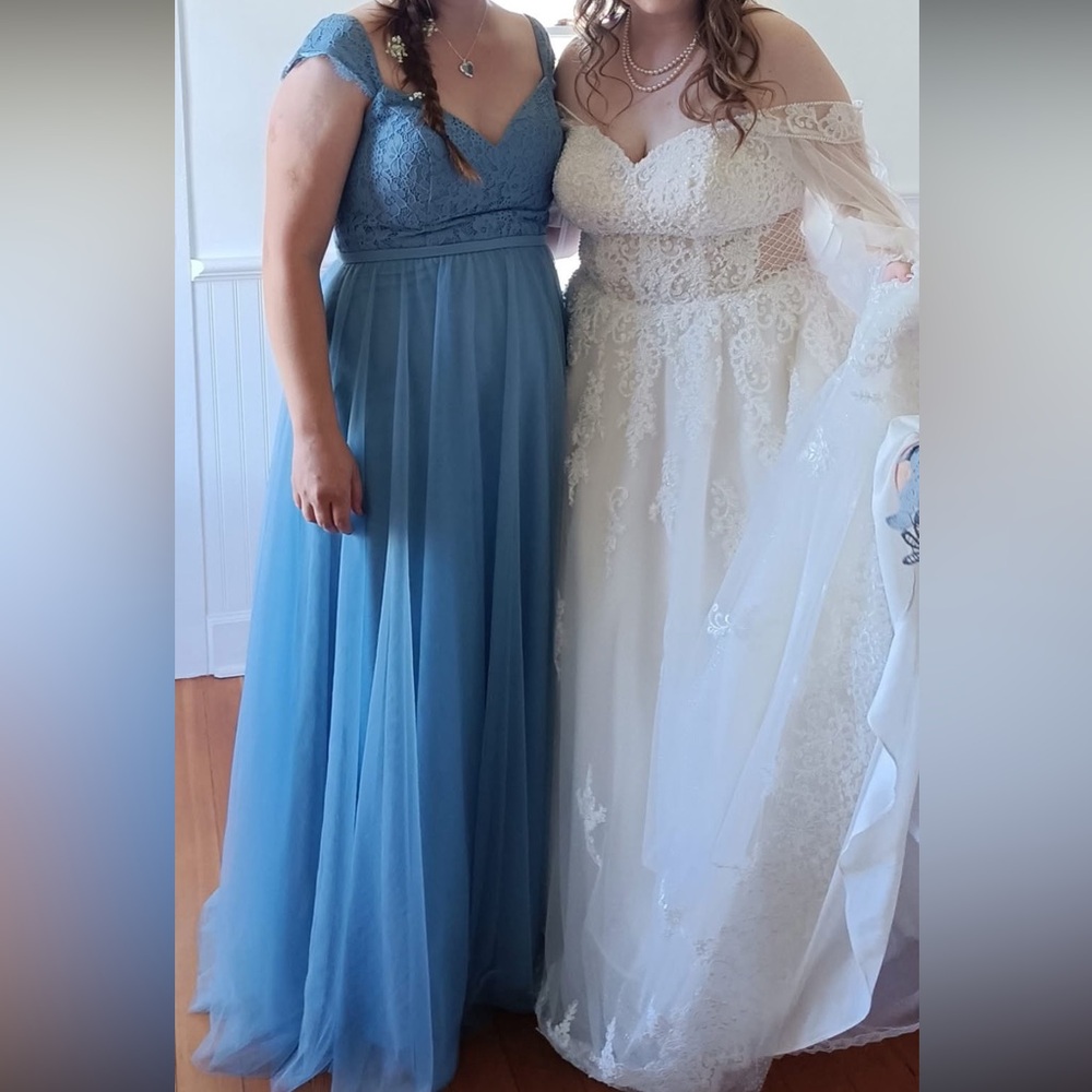 Azazie Luxi Steel Blue Lace Bridesmaid Dress